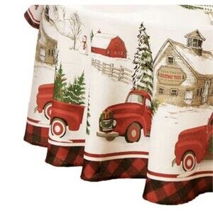 Home Fashions Vintage Truck Christmas Tree Farm Wrinkle Resistant Tablecloth ...